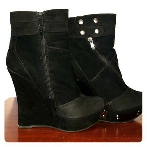 Black wedge booties